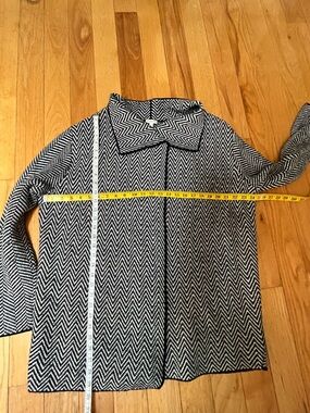 Talbots Chevron Knit Open Front Jacket in Black & White